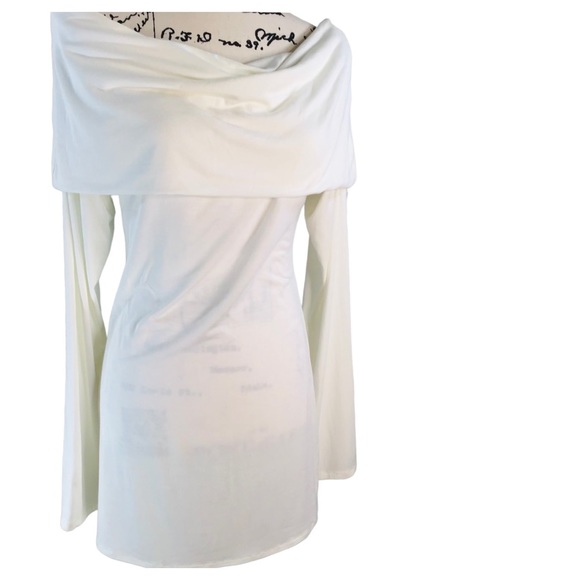 Julian Chang - Off-The-Shoulder Long Sleeve Tunic Top Size L in Winter White - Picture 2 of 15